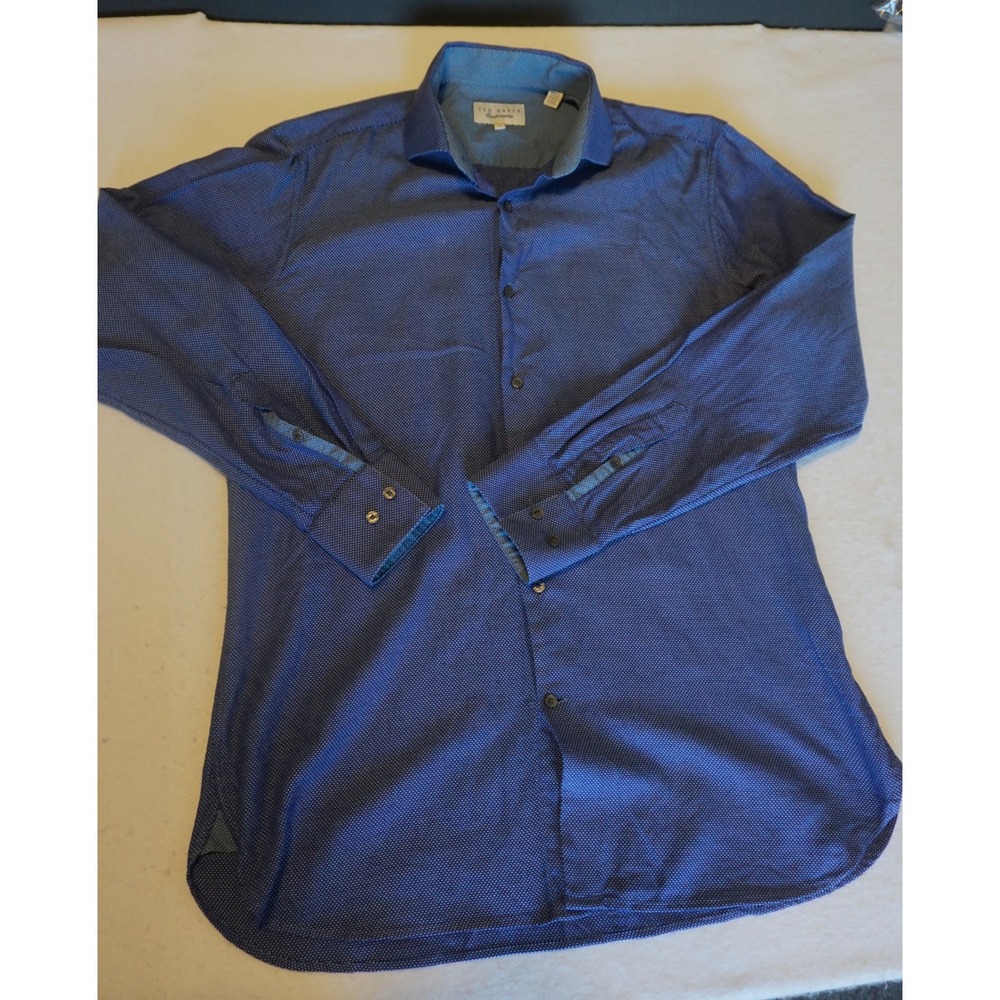 Ted Baker Endurance Mens Blue Micro Geometric Print Dress‎ Shirt 16 34/35